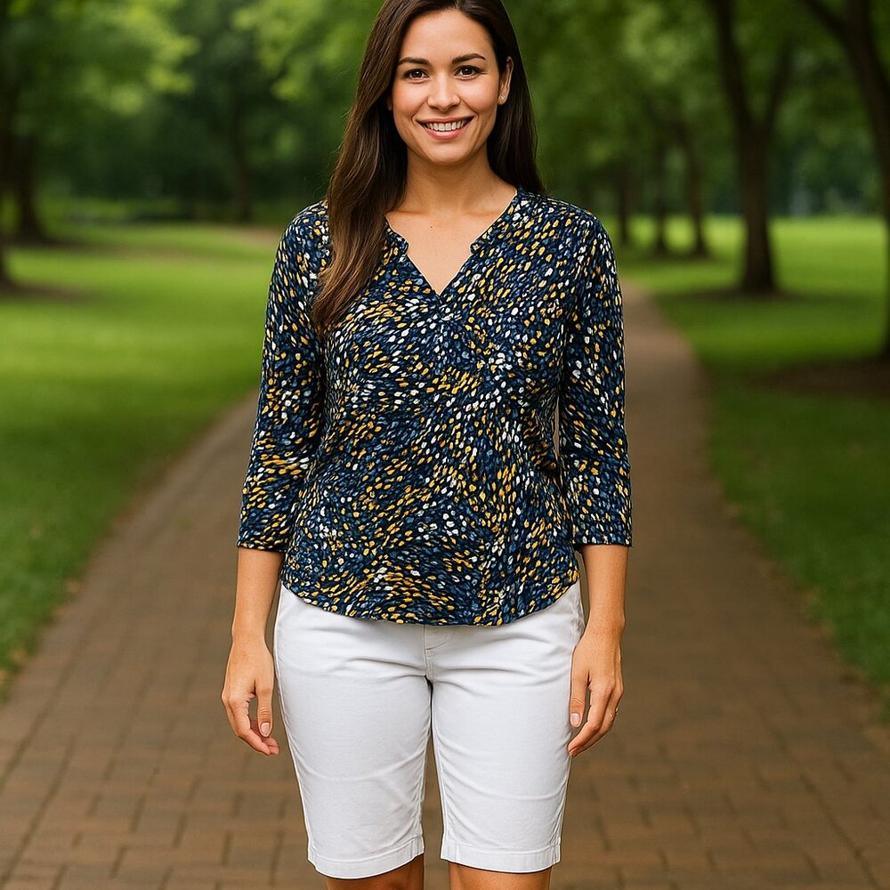 Chicos Multicolor Dot Pullover Nautical Artsy Preppy Long Sleeve Top Women 1